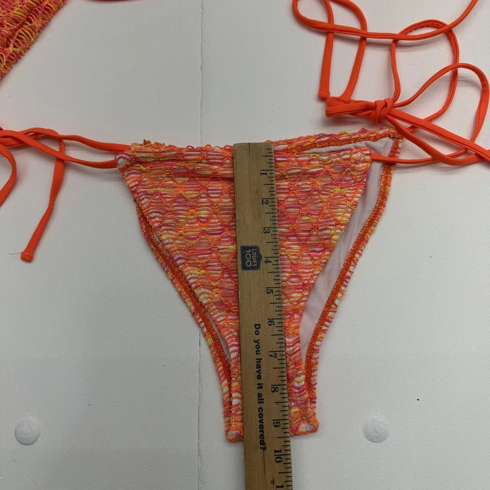 Fashion Nova Bikini Swimsuit Set Womens XL Orange Crochet 3 Piece Lined Stretch